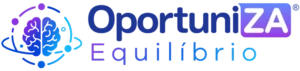 Logotipo oficial da Oportuniza Equilíbrio em tons de azul e branco.